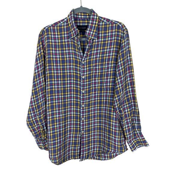 Scott Barber 100% Linen Plaid Button Down Shirt Classic Preppy Men's Sz Medium - Picture 2 of 10